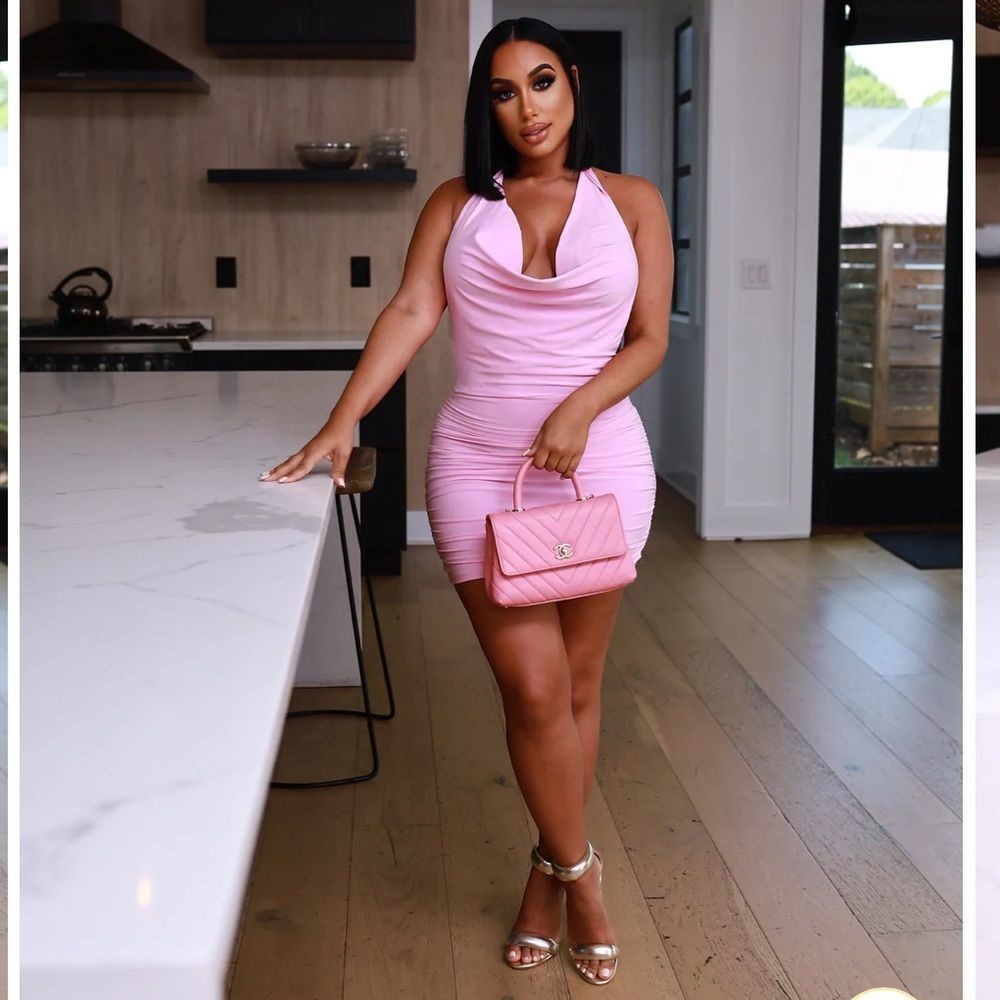 Pink Sleeveless Halter Neck Mini Dress